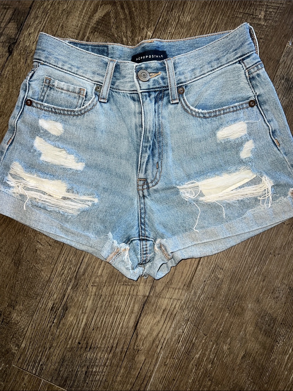 Aeropostale Light Wash Distressed Denim Cutoff Shorts